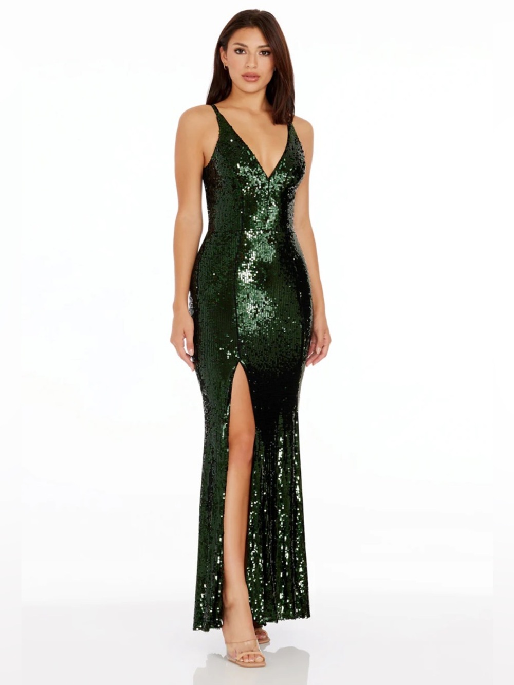 Dress The Population Iris Sequin Emerald Green Bodycon Maxi Dress Gown XXS